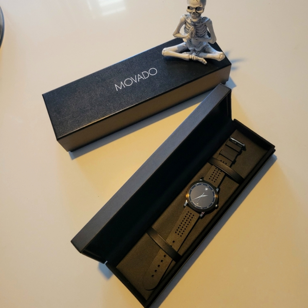 Movado stainless steel black watch NWT